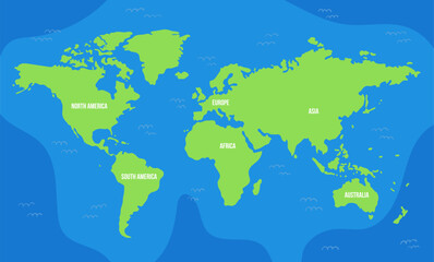  Bright illustrated map of the world with continents for preschoolers, schoolchildren, home schooling.