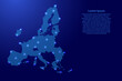 European Union, map from futuristic concentric blue circles and glowing stars for banner, poster, greeting card