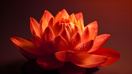 Wall Mural - A perfect red Lotus flower close up macro shot on red background studio shot. Generative AI technology.
