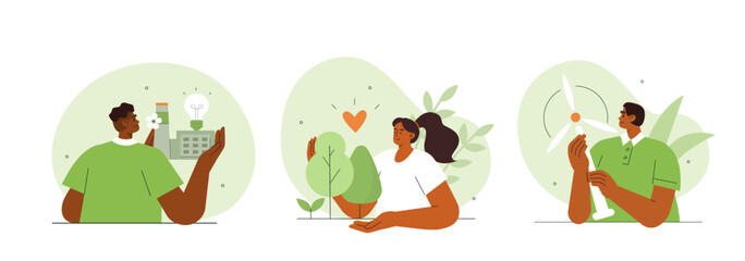 Wall Mural - sustainable development concept illustration. collections of men and women characters showing benefi