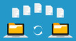 File Transfer Icon. Data exchange, file sharing, transfer, digital transfer, document transfer, upload, download, data synchronization, file exchange. Vector line icon for Business and Advertising