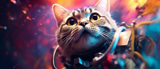  The astronaut cat soars through a vast galaxy. Exploring the wonders of space. Generative AI