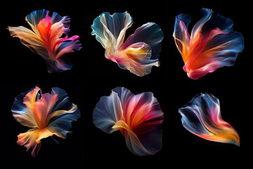 Wall Mural - beautiful transparent colorful flowers. airy, soft, elegant petals set. vibrant minimalistic flower 