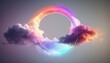 © Tisha - Abstract geometric background, ring shape glows with neon light inside the soft colorful cloud