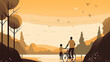 Feliz dia dos pais. Pai ensinando filho a andar de bicicleta. projeto de ilustração vetorial abstrato