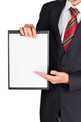 Wall Mural - Businessman Showing Blank Clipboard