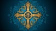ostensory - catholic religious symbol on blue background,