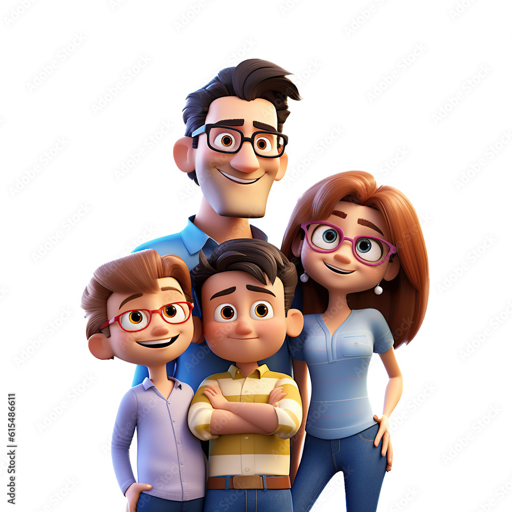 Happy cartoon family with father, mother, daughter and son. Cartoon ...
