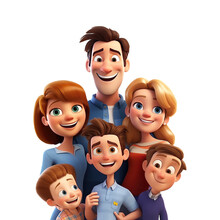 Happy Cartoon Family With Father, Mother, Daughter And Son. Cartoon Clipart Character On Transparent Background. Generative AI
