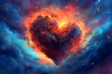 floating heart galaxy in space, grunge painting made with generative ai
