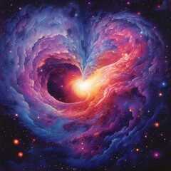 Wall Mural - heart galaxy in space swirling around black hole illustration made with generative ai