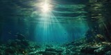 Fototapeta Do akwarium - Sunlit Depths. Abstract Underwater Scene with Nature Background. Generative AI illustrations