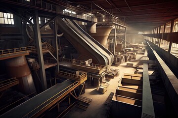 Wall Mural - view of modern pulp and paper mill, with its maze of conveyor belts and pulping machines, created wi