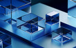 © ADDICTIVE STOCK - Generative AI image of abstract background of transparent glass blocks in different shapes on blue surface