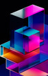 © ADDICTIVE STOCK - Generative AI abstract illustration of geometric shapes and structures in colorful neon colors and lights in cyberspace against dark background