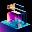 © ADDICTIVE STOCK - Generative AI abstract illustration of geometric shapes and structures in colorful neon colors and lights in cyberspace against dark background