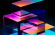 © ADDICTIVE STOCK - Generative AI abstract illustration of geometric shapes and structures in colorful neon colors and lights in cyberspace against dark background