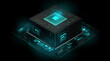© ADDICTIVE STOCK - Generative AI abstract illustration of box in cube geometric shape illuminated in blue and green neon colors and lights in dark cyberspace