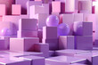 © ADDICTIVE STOCK - Generative AI abstract colorful illustration of geometric shapes and smooth forms of shiny spheres on square boxes in violet and pink colors