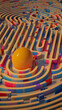 © ADDICTIVE STOCK - Generative AI abstract illustration from above of wooden maze with colorful narrow paths with hidden in center yellow big ball