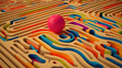 © ADDICTIVE STOCK - Generative AI abstract illustration from above of wooden maze with colorful narrow paths with pink ball