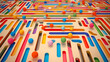 © ADDICTIVE STOCK - Generative AI abstract illustration from above of wooden game with colorful paths and balls