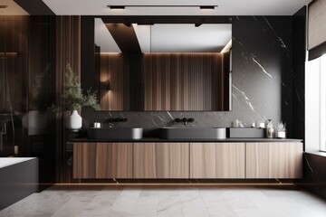 Wall Mural - a stylish and modern bathroom, with sleek fixtures and minimalist design, created with generative ai