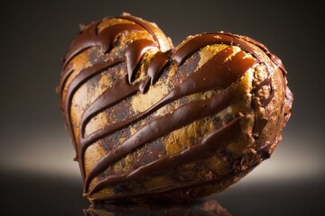 Wall Mural - heart-shaped croissant filled with chocolate or almond paste, in close-up and detail, created with generative ai