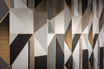 Wall Mural - close-up of wallpaper pattern, with metallic accents and geometric shapes, created with generative a