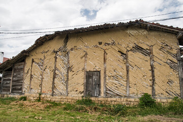 Wall Mural - Old weathered wooden rural farm barn closeup