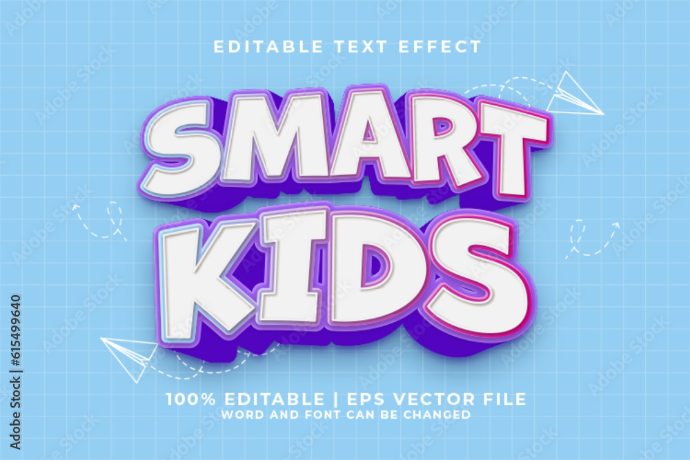 Smart Kids 3d Editable Text Effect Cartoon Style Premium Vector Stock ...