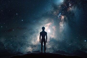 Wall Mural - alien life form looking out at the vast expanse of space, with stars shining in the background, crea