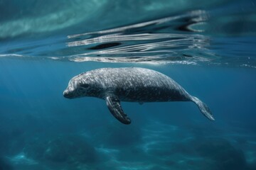 Wall Mural - marine mammal swimming in crystal-clear waters, created with generative ai