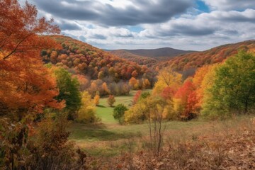 Poster - rolling hills covered in colorful fall foliage, created with generative ai