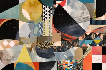 Wall Mural - cubism-inspired collage of geometric shapes and patterns, created with generative ai