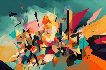 Wall Mural - close-up of deconstructed and fragmented shapes, with details and textures visible, created with gen