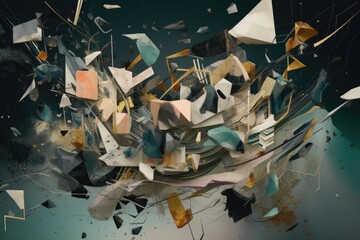 Wall Mural - abstract art piece with deconstructed and fragmented shapes floating in space, created with generati