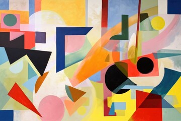 Wall Mural - abstract painting with shapes in geometric patterns and colors, created with generative ai