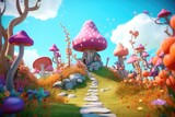 Fototapeta Pokój dzieciecy - Magical 3D Cartoon Forest and Gardens on an Alien Planet for Kids' Animation generative AI