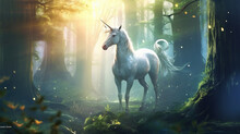 Illustration Of The Mythical Creature The Unicorn In Fairy Forest
