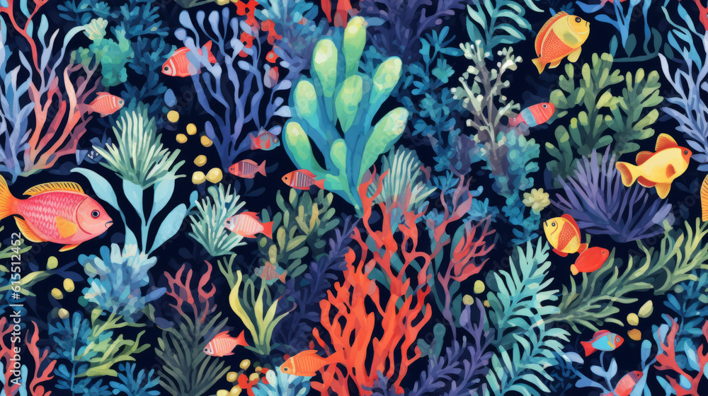 Seamless pattern background of underwater ecosystems and marine life ...