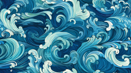Seamless pattern background of beautiful blue ocean waves
