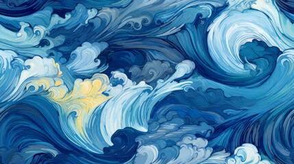 Seamless pattern background of beautiful blue ocean waves