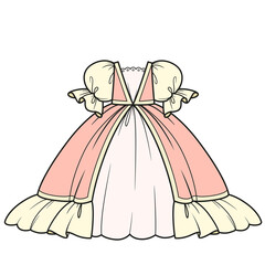 Sticker - Beautiful puffy ball gown for a princess color variation for coloring on a white background