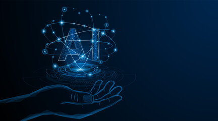 Leinwandbilder - Abstract hand holding AI or artificial intelligence symbol. Modern futuristic AI technology circuit board concept
