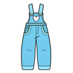 Wall Mural - Denim overalls with heart applique for girls color variation for coloring page on a white background