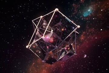 Wall Mural - 3d geometric structure floating in a galaxy of stars and nebulae, created with generative ai