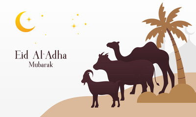 Wall Mural - Celebrate Eid Al Adha Mubarak Islamic Background with Qurban Animals