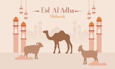 Wall Mural - Celebrate Eid Al Adha Mubarak Islamic Background with Qurban Animals