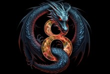 Lucky Number Eight And Chinese Dragons Concept For Year Of The Dragon, Harnessing Feng Shui Energy And Symbolic Art Of Prosperity. Generative AI